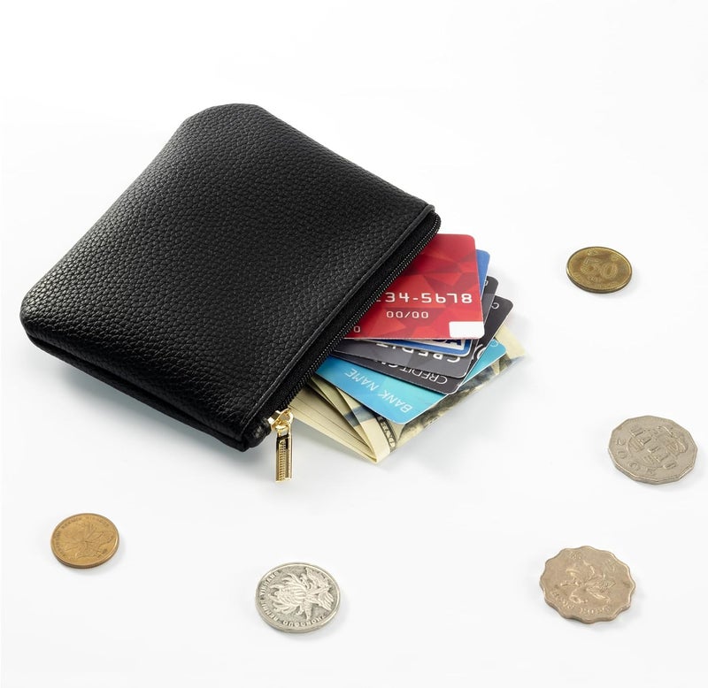 Chelmon PU Leather Coin Purse Pouch Change Holder Small With Zipper for Men Women 2 PCS Set (Black&Black) - Image 3